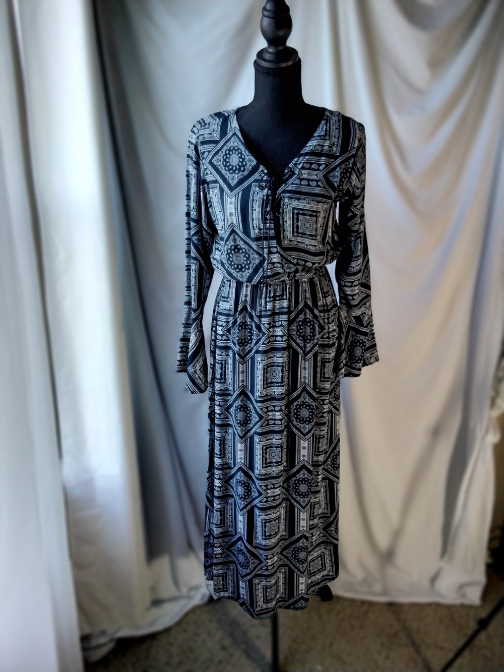 Hayden Black & White Geometric Maxi Dress